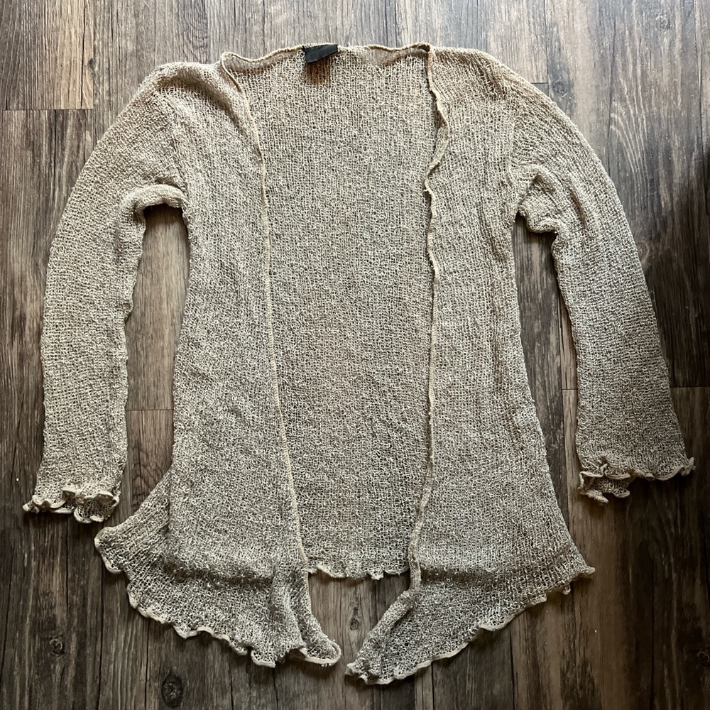 Beige Knit Lettuce Hem Cardigan